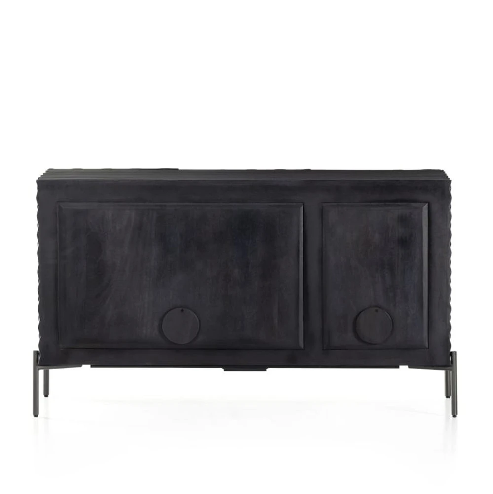 Raffael 49.5" Black Carved Wood Storage Media Console
