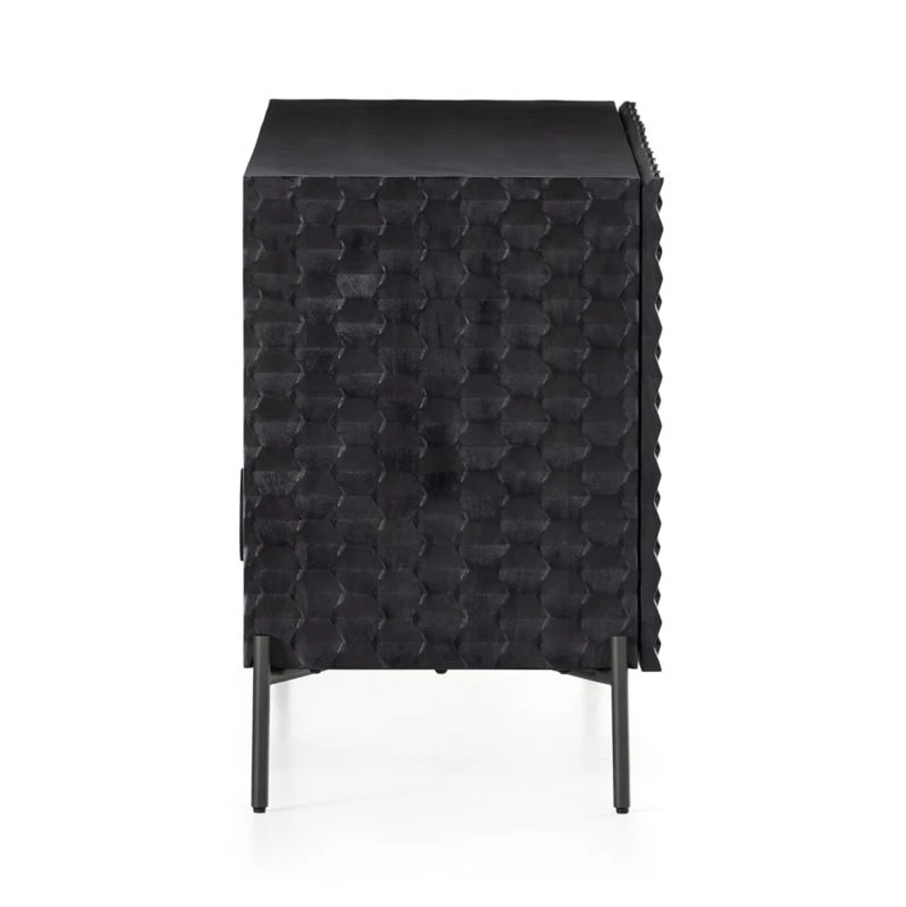 Raffael 49.5" Black Carved Wood Storage Media Console