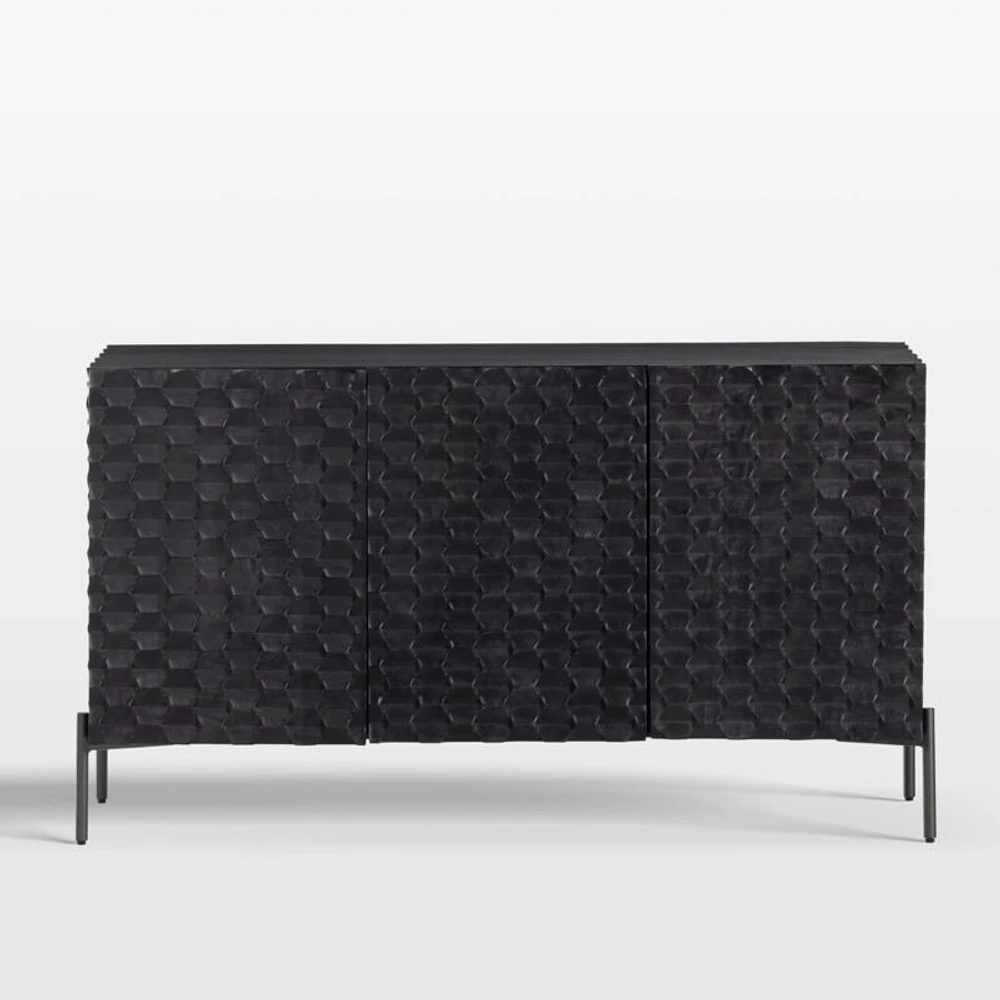 Raffael 49.5" Black Carved Wood Storage Media Console