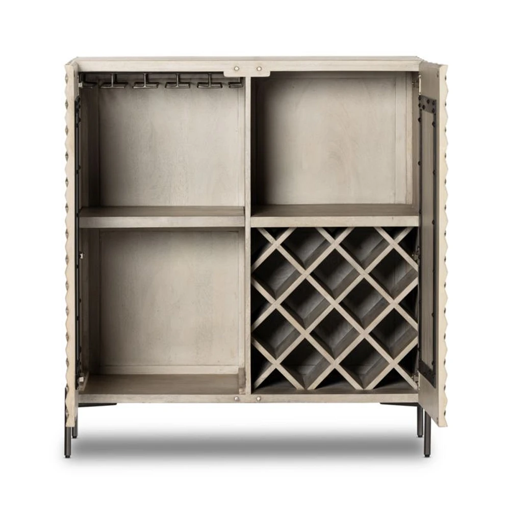 Raffael Grey Wash Wood Bar Cabinet with Storage