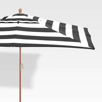 10' Rectangular Sunbrella ® Black Cabana Stripe Outdoor Patio Umbrella with Eucalyptus Frame