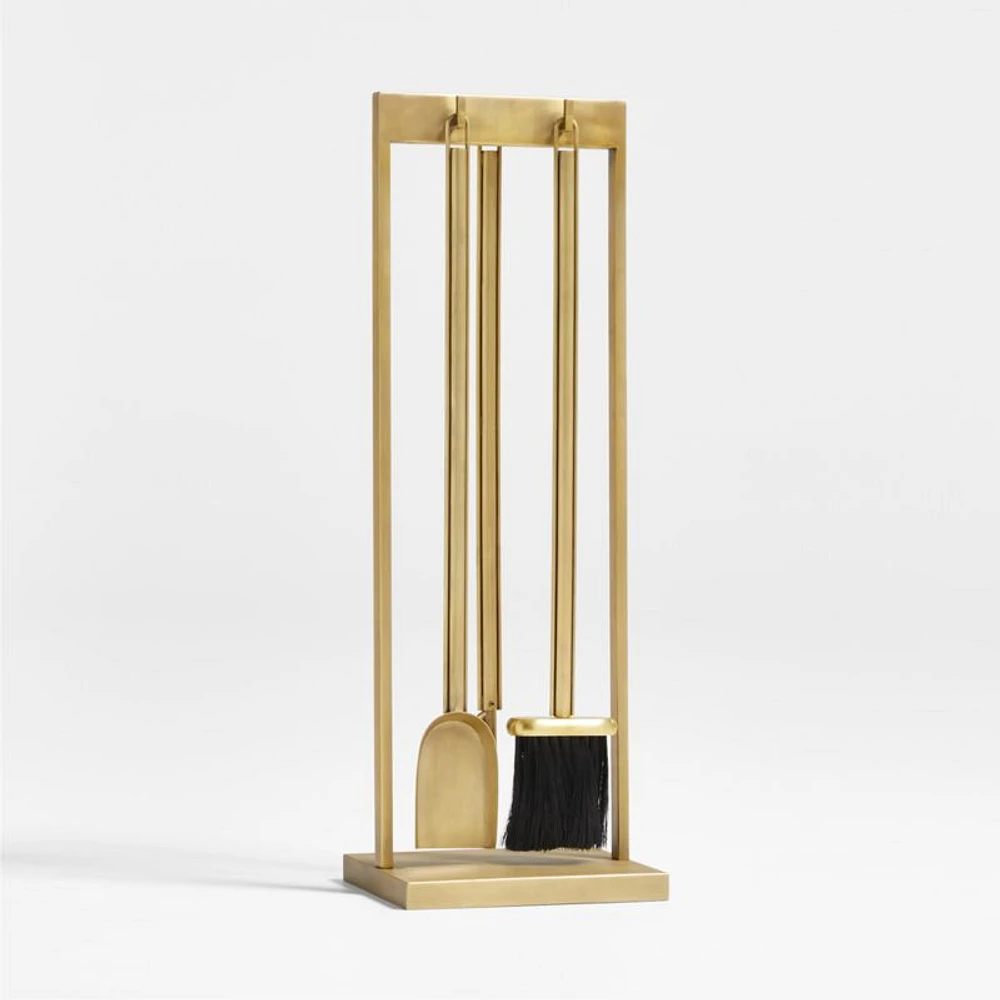 Brass Rectangular Frame Fireplace Tools