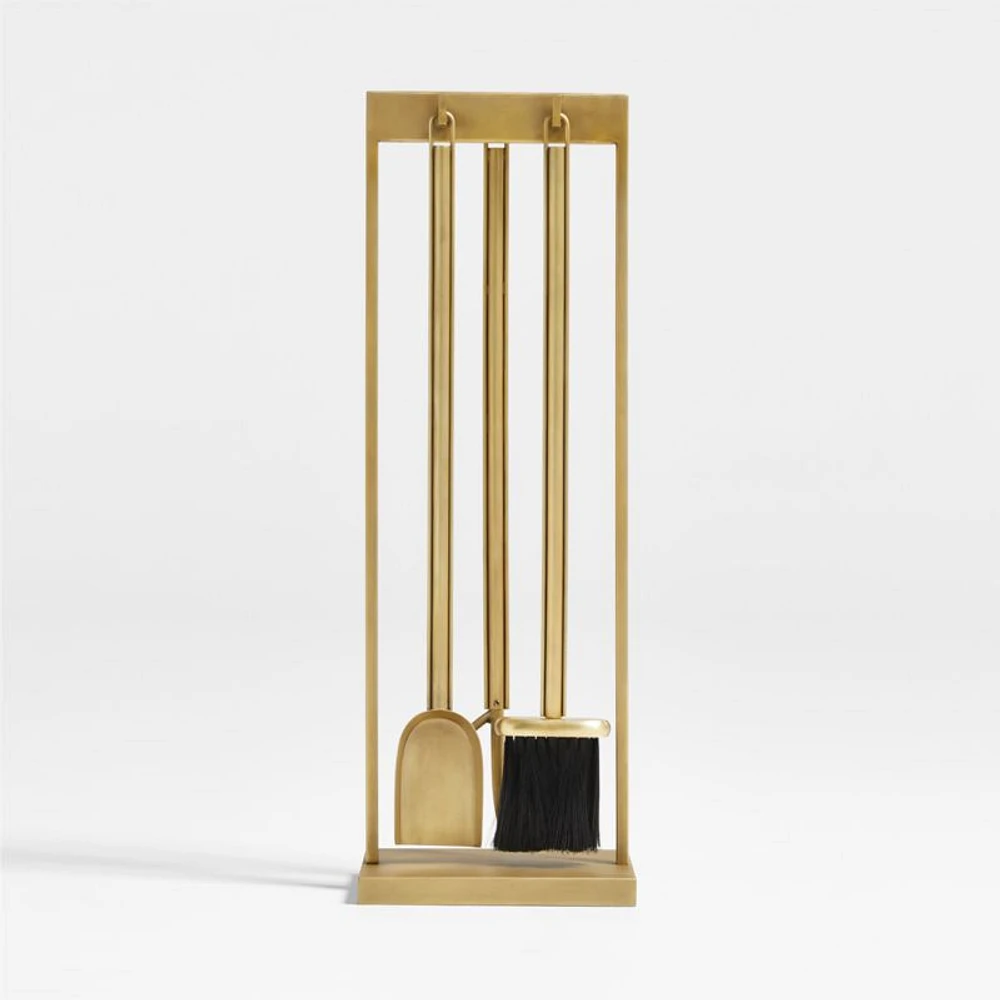 Brass Rectangular Frame Fireplace Tools
