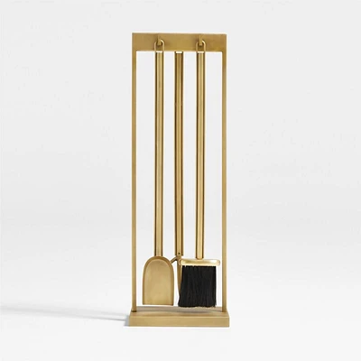 Brass Rectangular Frame Fireplace Tools