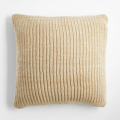 Ginger Beige Wool Blend 23''x23 Fisherman Knit Throw Pillow Cover