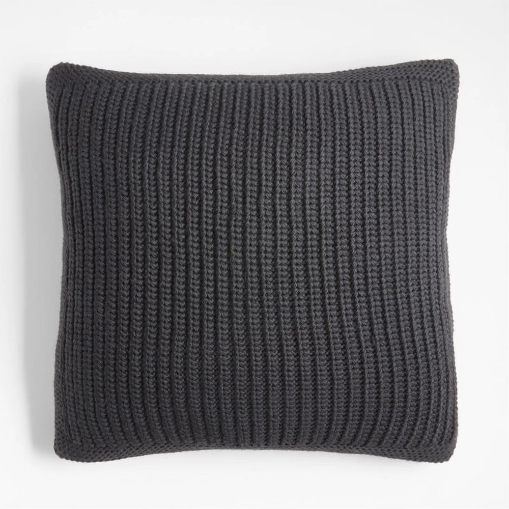 Storm Grey Wool Blend 23''x23 Fisherman Knit Throw Pillow Cover