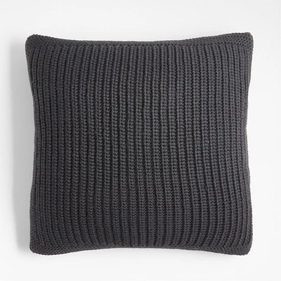 Storm Grey Wool Blend 23''x23 Fisherman Knit Throw Pillow Cover