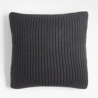 Storm Grey Wool Blend 23''x23 Fisherman Knit Throw Pillow Cover