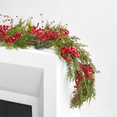 Faux Red Berry and Pine Garland 6'
