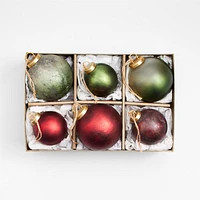 Textured Red and Green Glass Ball Christmas Tree Ornaments, Set of 6