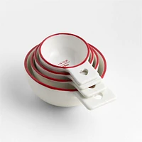 Red Rim Heart Handle Ceramic Measuring Cups, Set of 4