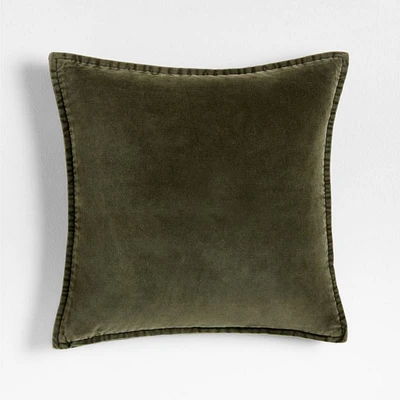 Relaxed Washed Organic Cotton Velvet 20x20 Burnt Green Throw Pillow Cover