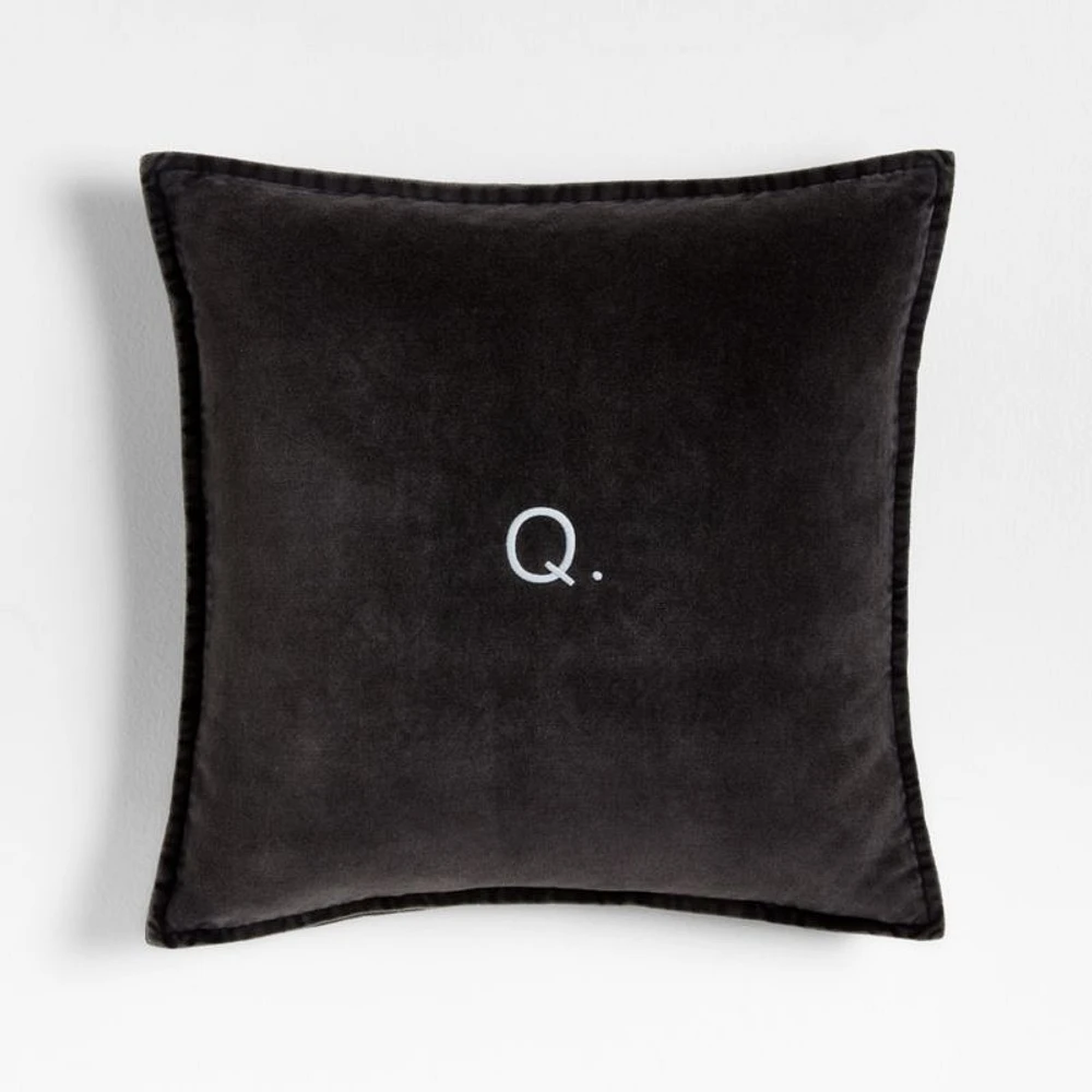 Relaxed Washed Organic Cotton Velvet 20x20 Ink Black Throw Pillow Cover