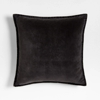 Relaxed Washed Organic Cotton Velvet 20x20 Ink Black Throw Pillow Cover