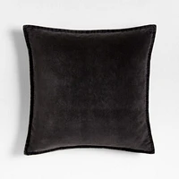 Relaxed Washed Organic Cotton Velvet 20x20 Ink Black Throw Pillow Cover