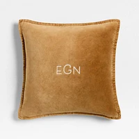 Relaxed Washed Organic Cotton Velvet 20x20 Cognac Throw Pillow Cover