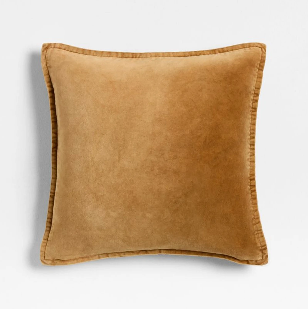 Relaxed Washed Organic Cotton Velvet 20x20 Cognac Throw Pillow Cover