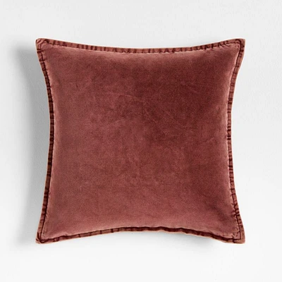 Relaxed Washed Organic Cotton Velvet 20x20 Chestnut Red Throw Pillow Cover