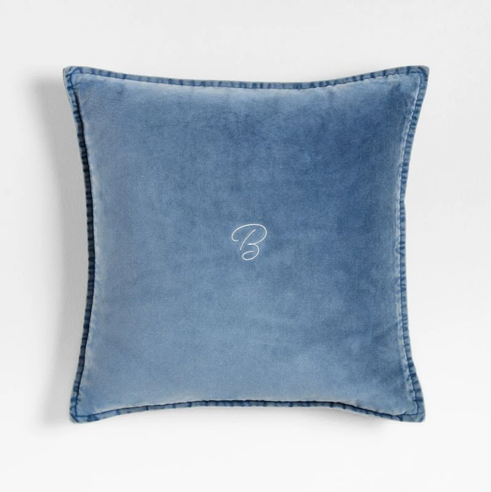 Relaxed Washed Organic Cotton Velvet 20x20 Deep Sea Blue Throw Pillow Cover