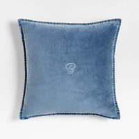 Relaxed Washed Organic Cotton Velvet 20x20 Deep Sea Blue Throw Pillow Cover