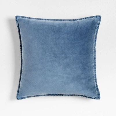 Relaxed Washed Organic Cotton Velvet 20x20 Deep Sea Blue Throw Pillow Cover