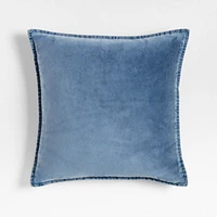 Relaxed Washed Organic Cotton Velvet 20x20 Deep Sea Blue Throw Pillow Cover