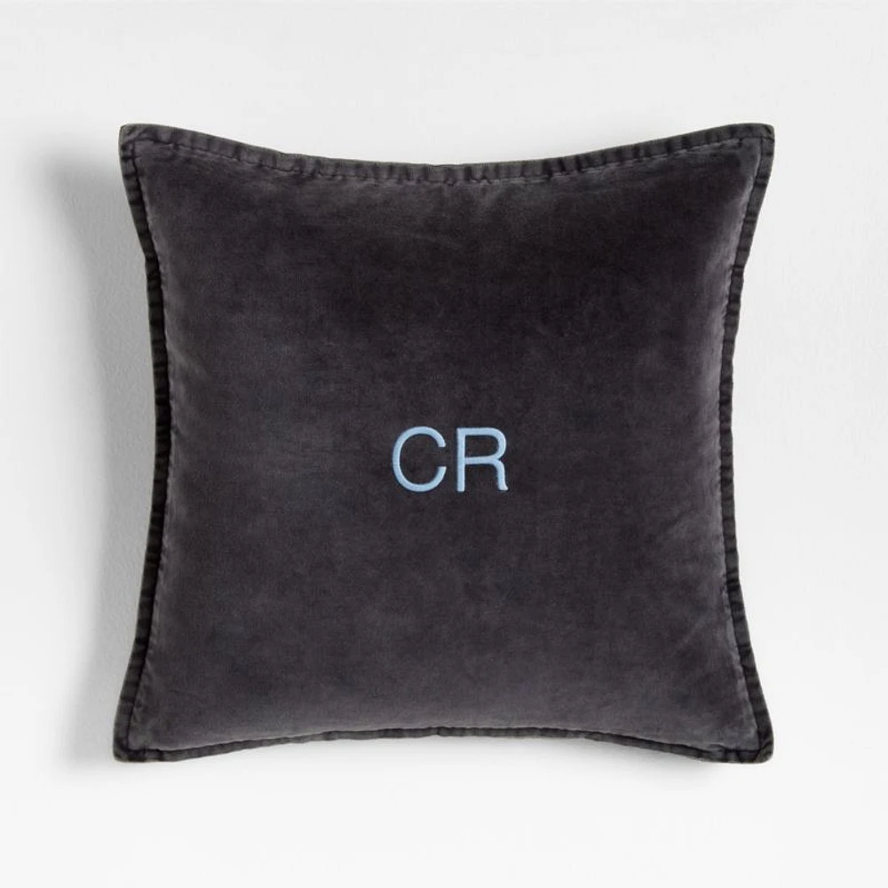 Relaxed Washed Organic Cotton Velvet 20x20 Dark Sea Grey Throw Pillow Cover