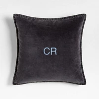 Relaxed Washed Organic Cotton Velvet 20x20 Dark Sea Grey Throw Pillow Cover