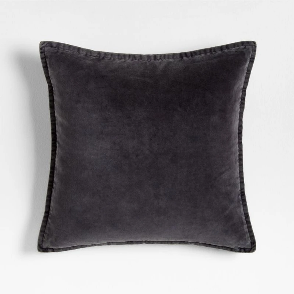 Relaxed Washed Organic Cotton Velvet 20x20 Dark Sea Grey Throw Pillow Cover