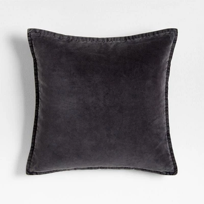 Relaxed Washed Organic Cotton Velvet 20x20 Dark Sea Grey Throw Pillow Cover