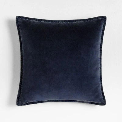 Relaxed Washed Organic Cotton Velvet 20x20 Deep Indigo Throw Pillow Cover