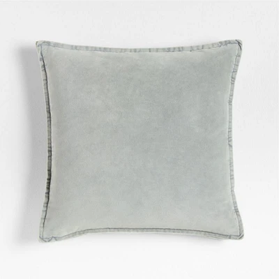 Relaxed Washed Organic Cotton Velvet 20x20 Mist Blue Throw Pillow Cover