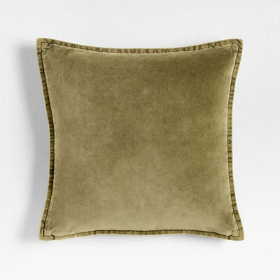 Relaxed Washed Organic Cotton Velvet 20x20 Moss Green Throw Pillow Cover