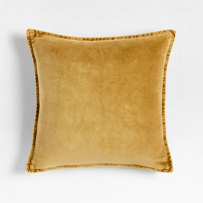 Relaxed Washed Organic Cotton Velvet 20x20 Moroccan Ocher Throw Pillow Cover