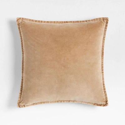 Relaxed Washed Organic Cotton Velvet 20x20 Sierra Tan Throw Pillow Cover