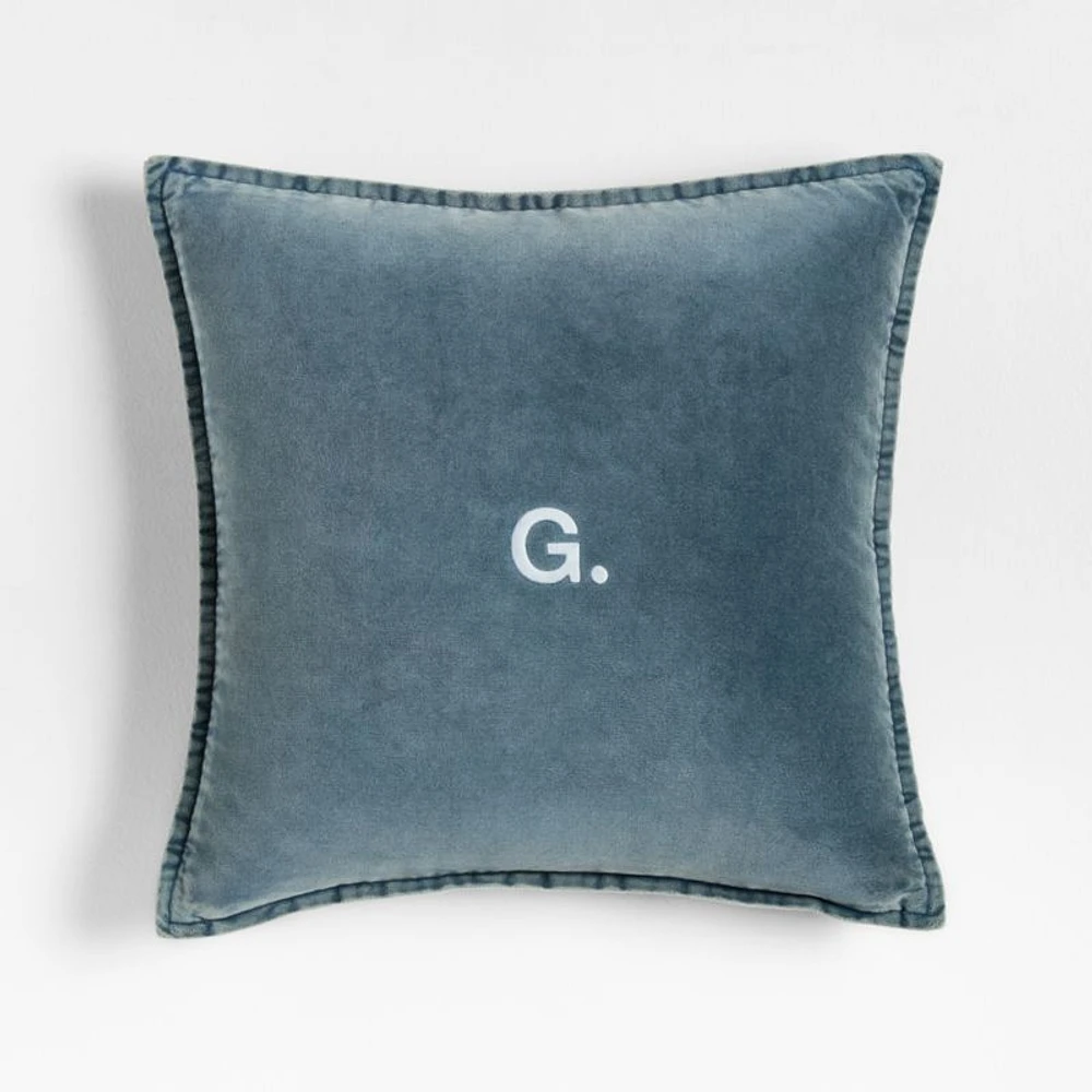 Relaxed Washed Organic Cotton Velvet 20x20 Teal Blue Throw Pillow Cover