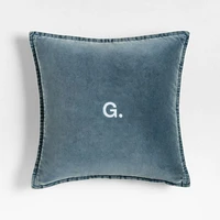 Relaxed Washed Organic Cotton Velvet 20x20 Teal Blue Throw Pillow Cover