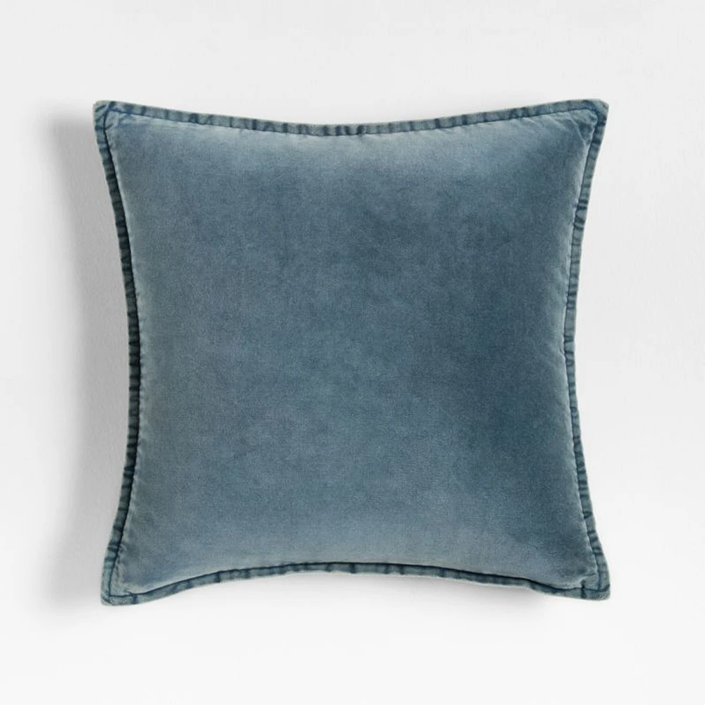 Relaxed Washed Organic Cotton Velvet 20x20 Teal Blue Throw Pillow Cover