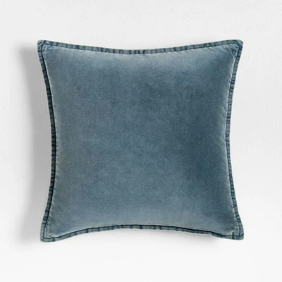 Relaxed Washed Organic Cotton Velvet 20x20 Teal Blue Throw Pillow Cover