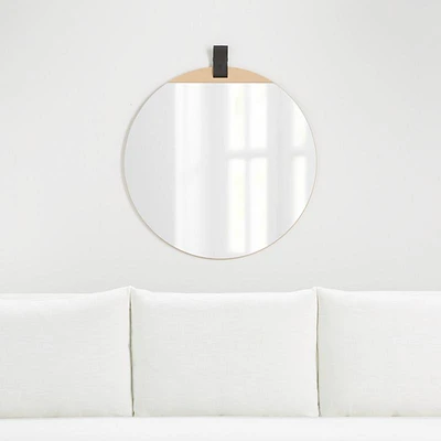 Remy Black Leather and Wood Wall Mirror 30"