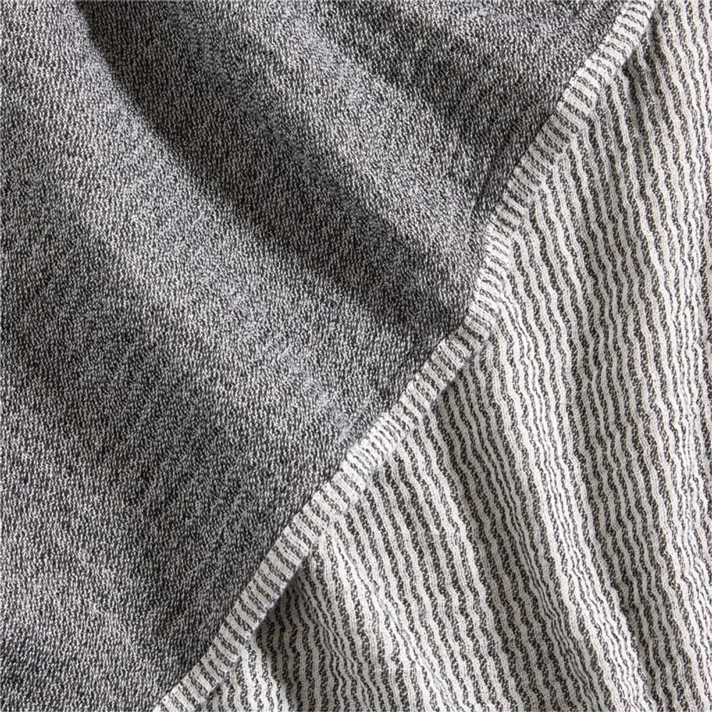 Reversible Stripe Gauze 80"x80" Ink Black and Arctic Ivory Bed Blanket