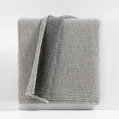 Reversible Stripe Gauze 80"x80" Ink Black and Arctic Ivory Bed Blanket