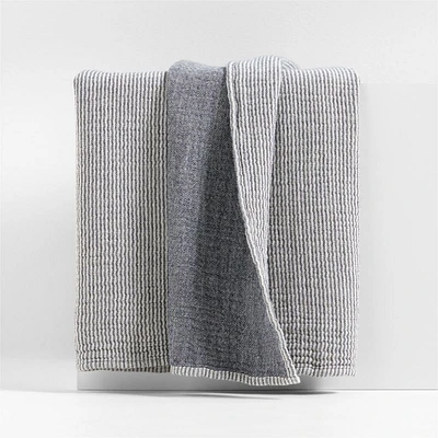 Reversible Stripe Gauze 80"x80" Deep Indigo Blue and Arctic Ivory Bed Blanket