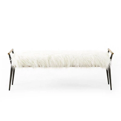 Riane Faux Fur and Wood Bench Seat