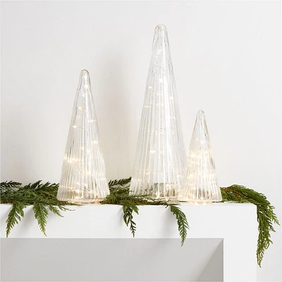 Ribbed Clear Glass Christmas Trees, Set of 3