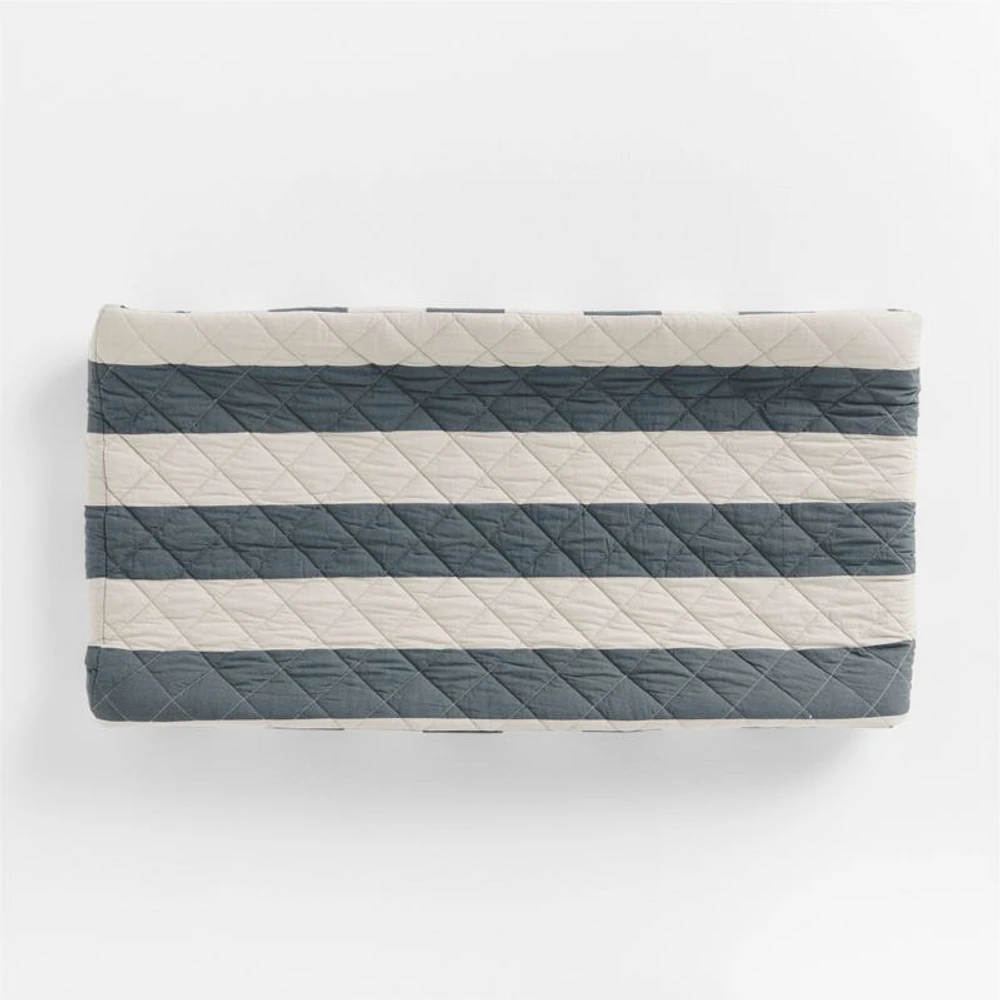 Riviera Slate Blue and Oatmeal Stripe Organic Cotton Baby Changing Pad Cover