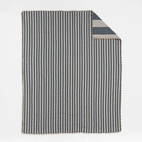 Riviera Slate Blue and Oatmeal Stripe Organic Cotton Reversible Baby Crib Quilt