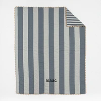 Riviera Slate Blue and Oatmeal Stripe Organic Cotton Reversible Baby Crib Quilt