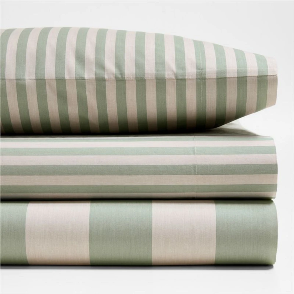 Riviera Stripe Verte Green Organic Cotton Kids Twin Sheet Set