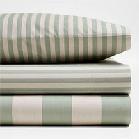 Riviera Stripe Verte Green Organic Cotton Kids Twin Sheet Set